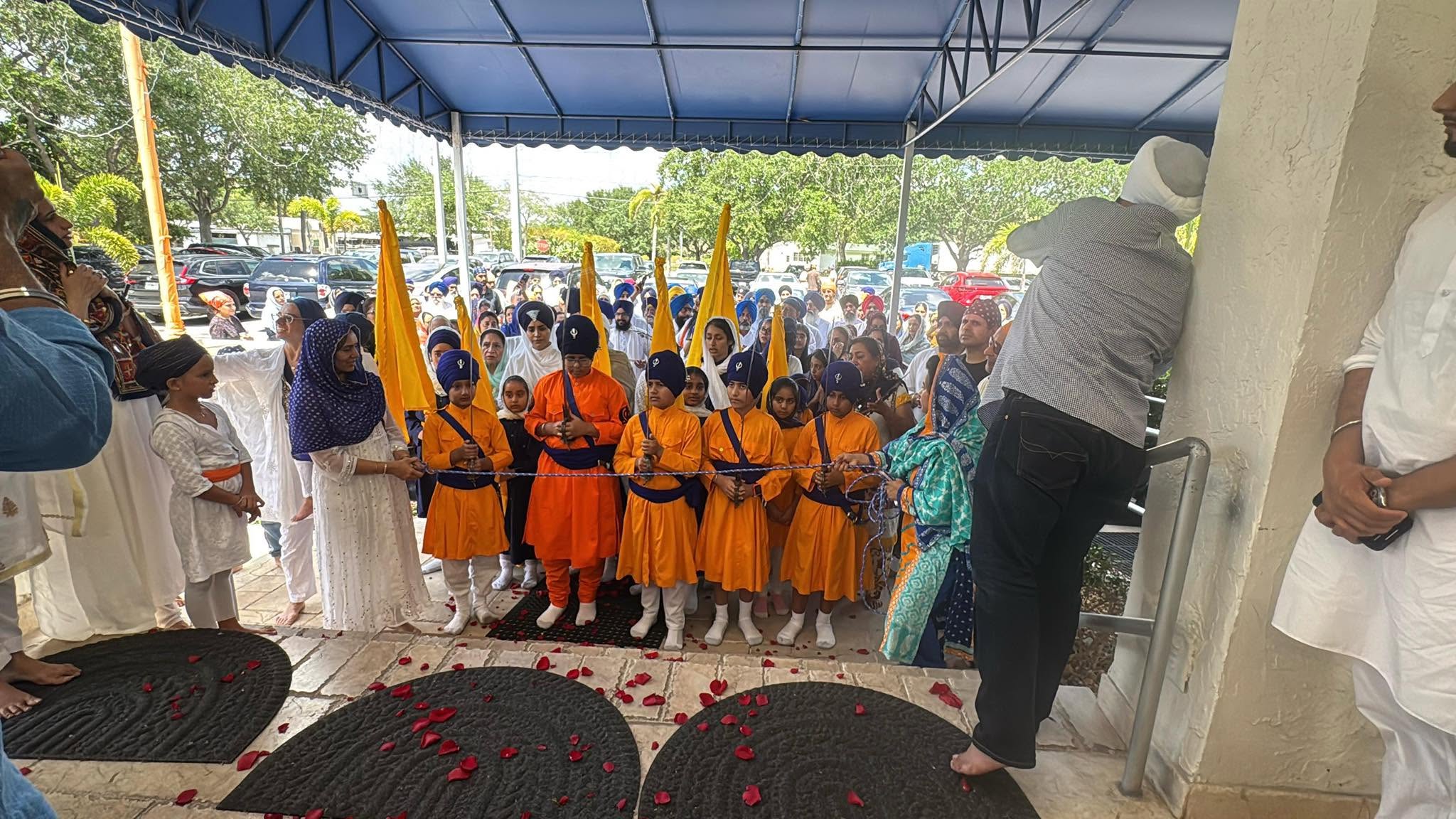 Nagar Kirtan procession at the Gurdwara entrance