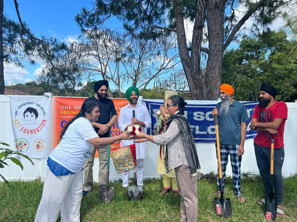 A tree-planting Seva ceremony at the Gurdwara